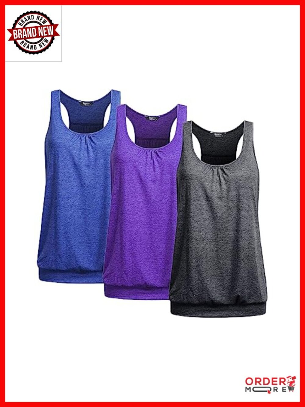 3 Pack Banded Bottom Workout Tank Tops Racerback Tummy Control Athletic Shirts